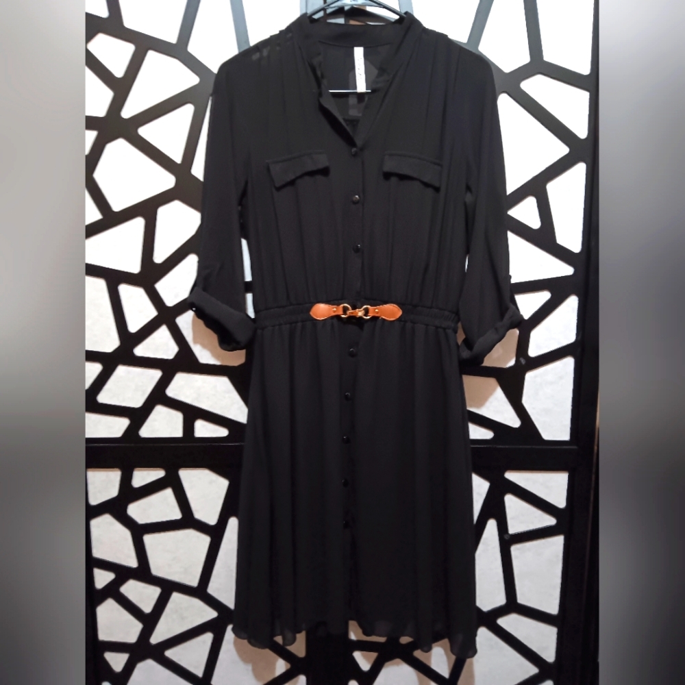 RnB: Rich & Beautiful, Like You! - Sheer Long-sleeve Button Up Dress - Black - S